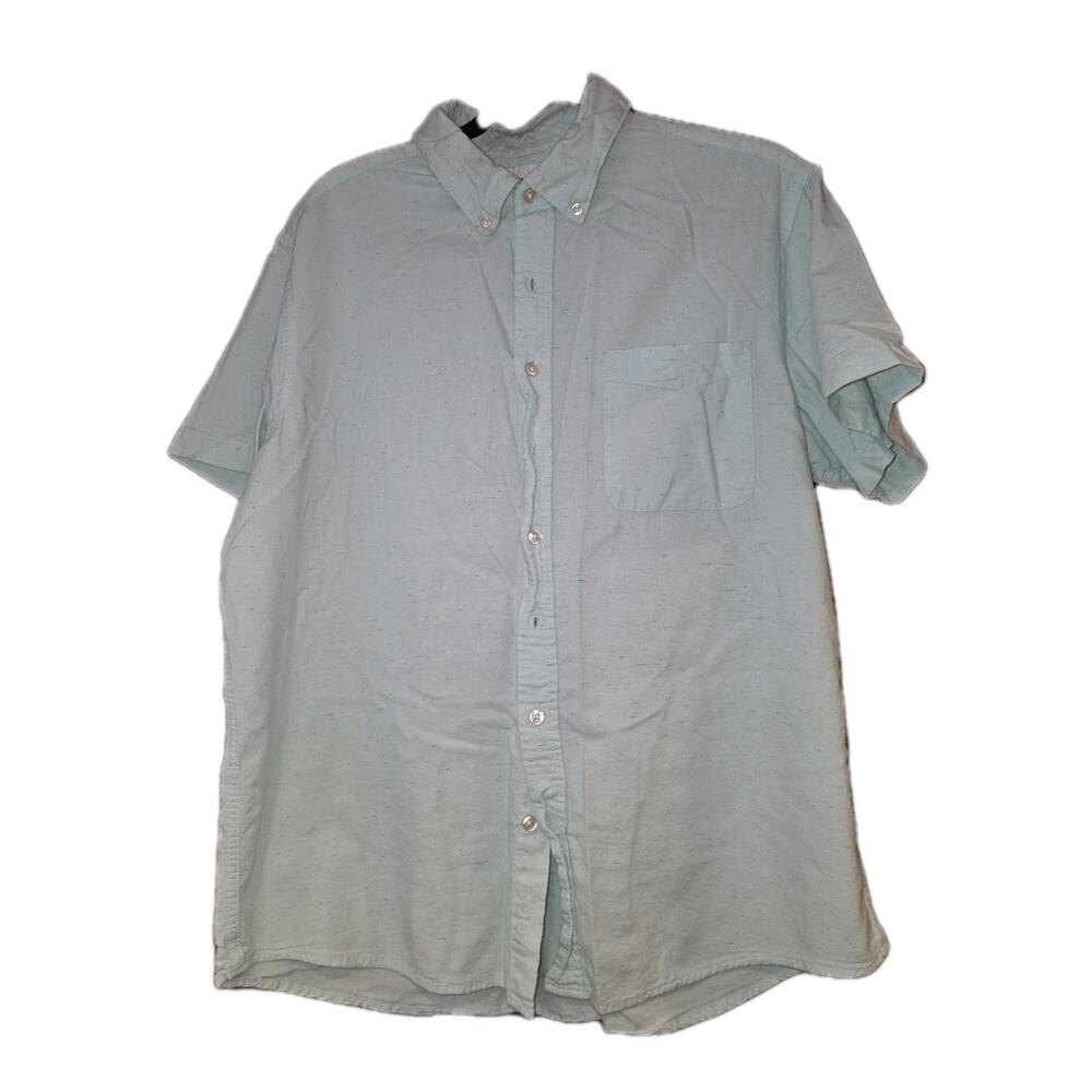 Sonoma Mens XL Mint Woven Short Sleeve Button Up Cotton And Linen Blend